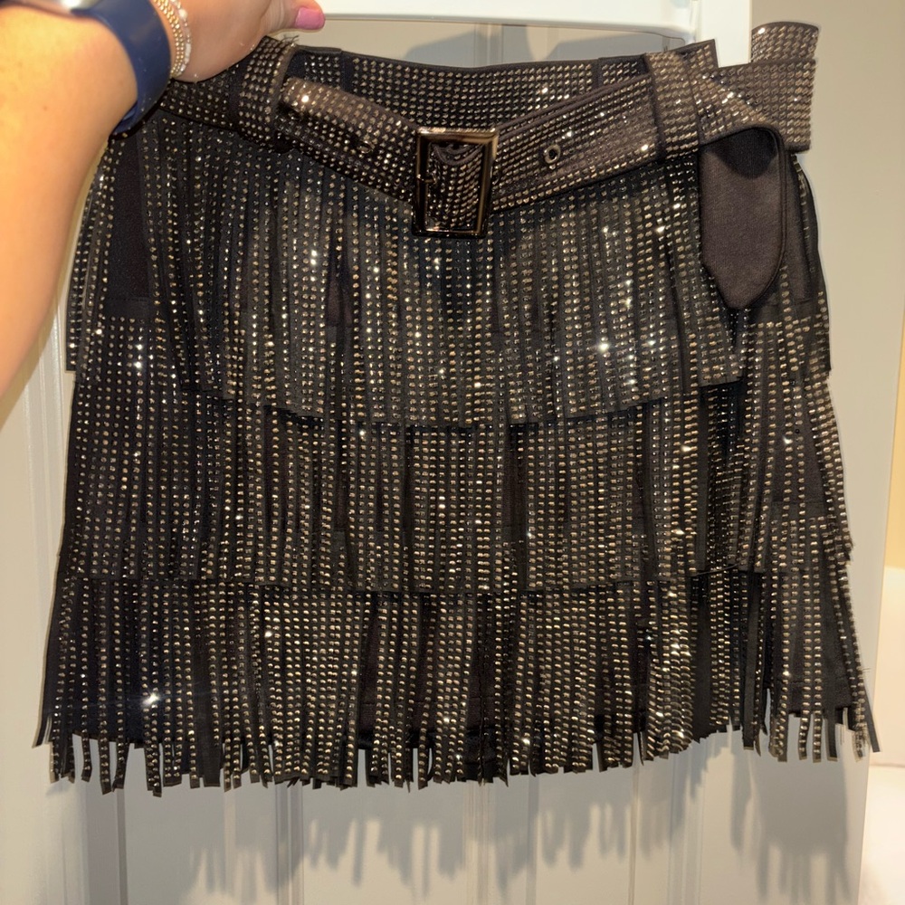 Black Studded Fringe Skirt